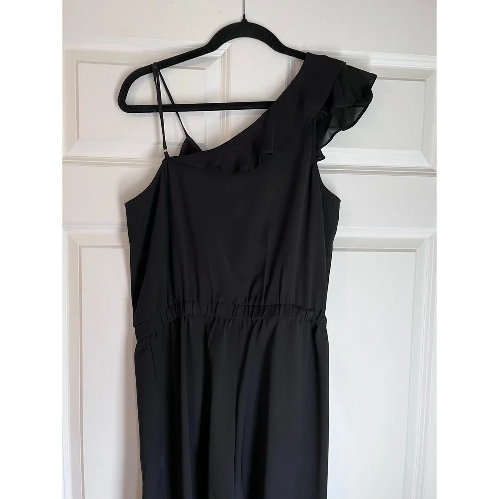 Parker Addison Black Asymmetrical‎ Ruffle Jumpsuit Silk Blend Size 6
